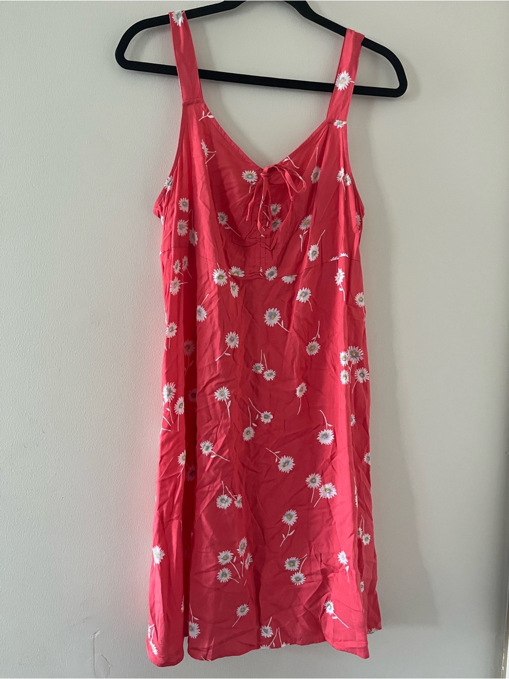 SO Red Daisy Floral Print Midi Dress Large Cottagecore Sundress Summer Beach